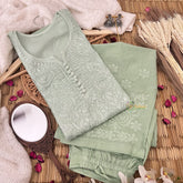 Vriksham Pista Green Chikankari Kurti & Pajama Set-VS4325